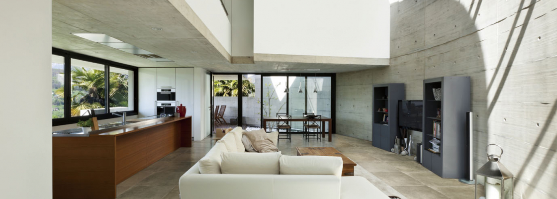 beautiful modern house in cement, interior, living room